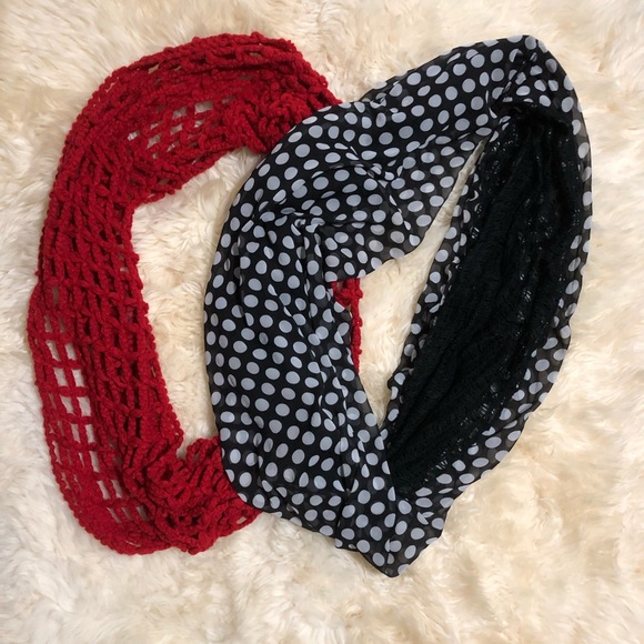 Bundle of 2 • Red Cable Knit & Black Polka Scarfs - Picture 2 of 5